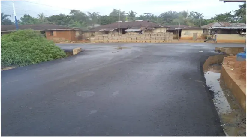Asphalted road junction with concrete side drains at Akabuka, ONELGA